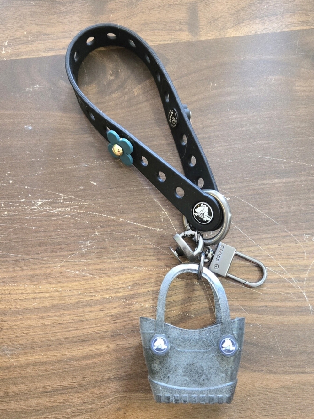 Coach Black Leather Strap Keychain with Mini Bag Charm